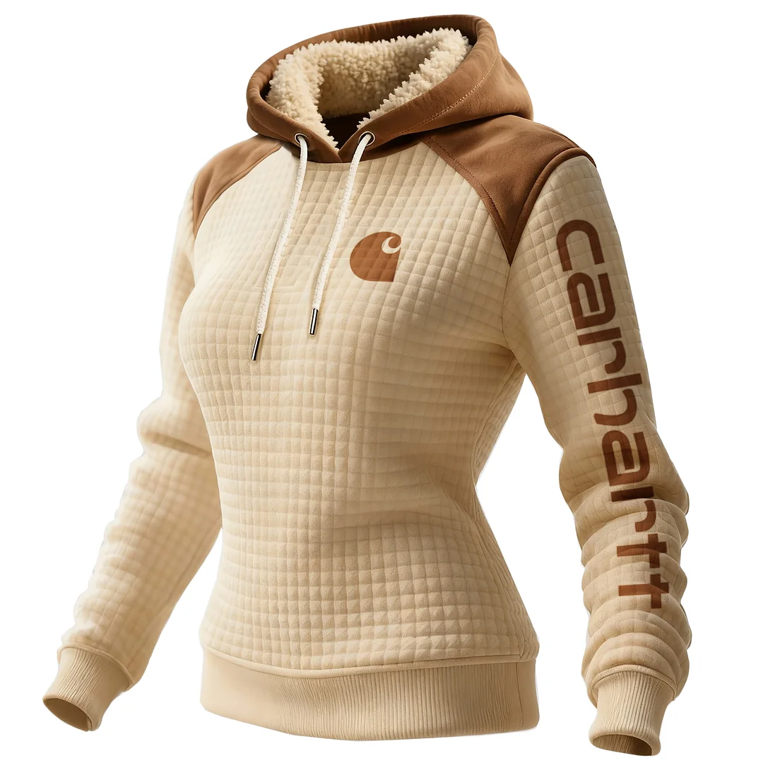 Women's Retro Western Waffle Colorblock Suede Hoodie