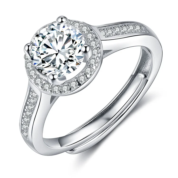 Round Cut Moissanite Ring Engagement Rings Solitaire Ring with CZ Stones Sterling Silver