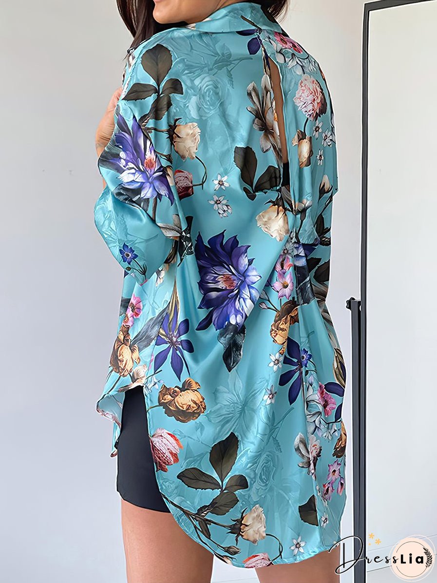 Fashion Lapel Printed Long Sleeve Blouse