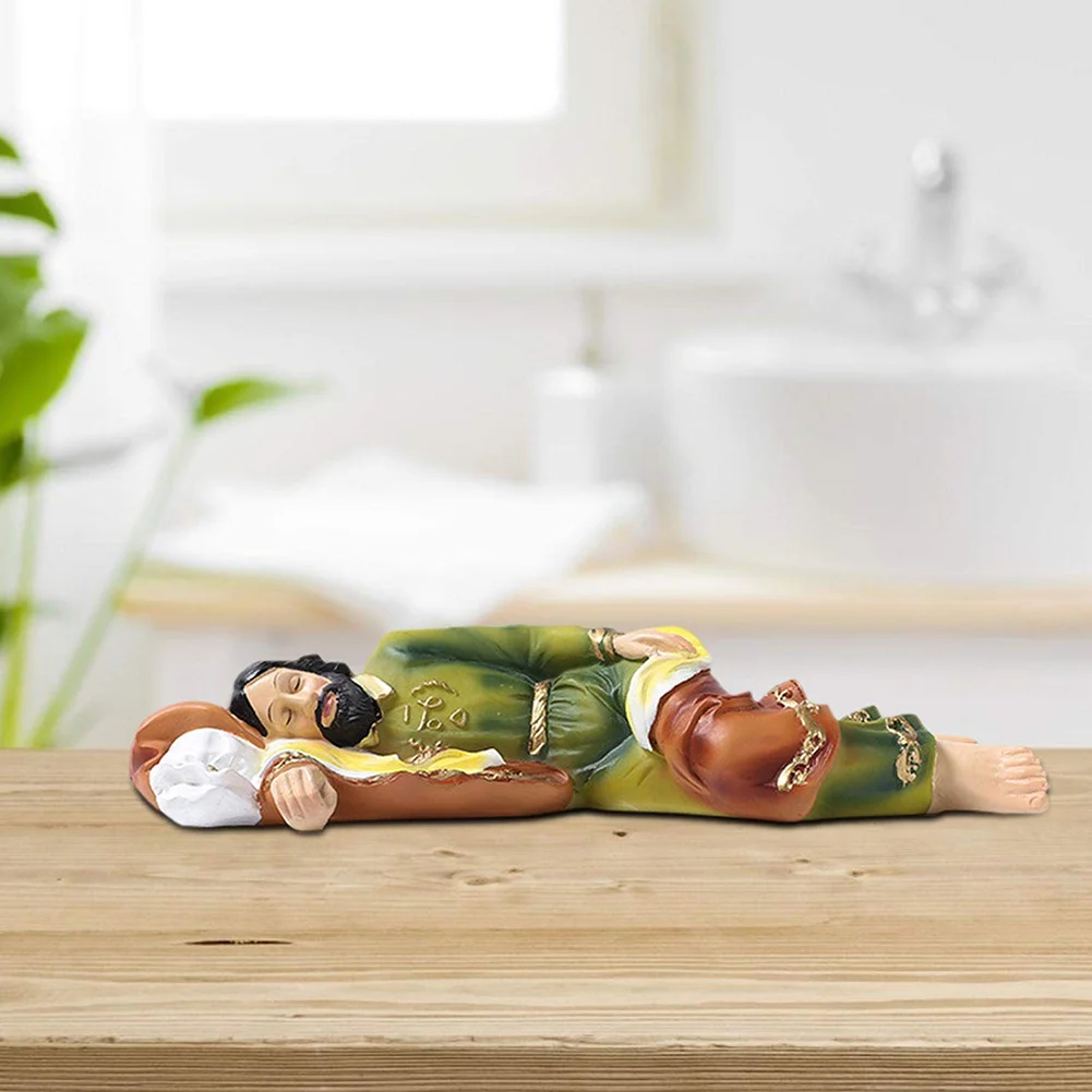 Saint Joseph Sleeping Statue Resin Figurine Christian Yard Desktop Decor