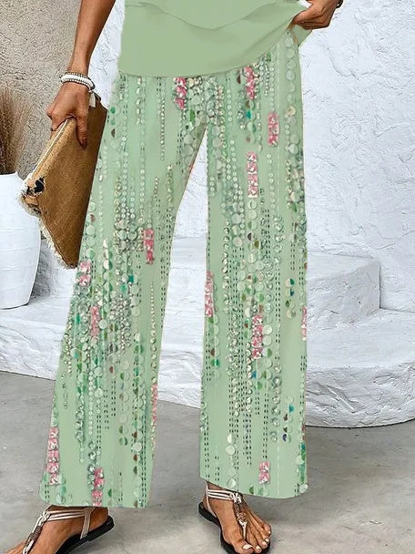 Women's Sleeveless Square Collar Graphic Printed Casual Set