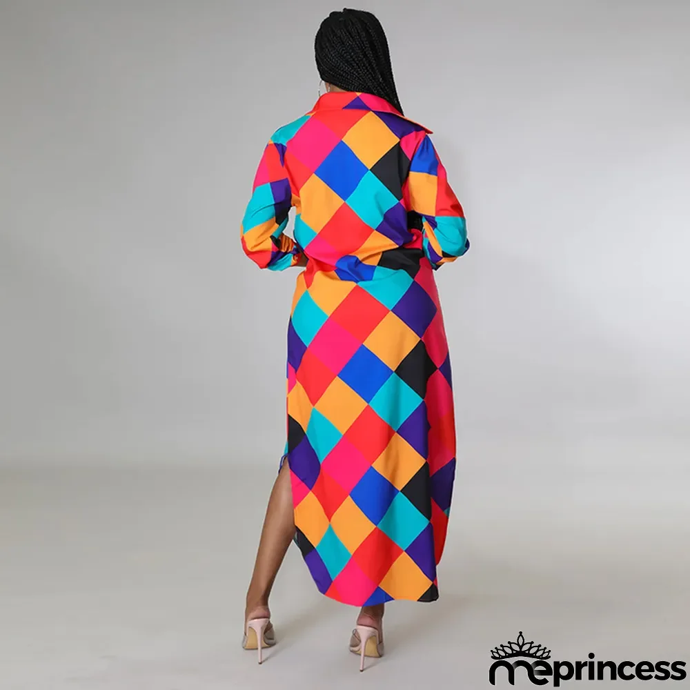 Women Spring Summer Autumn Fashion Sexy Long Shirt Print Casual Long Dress