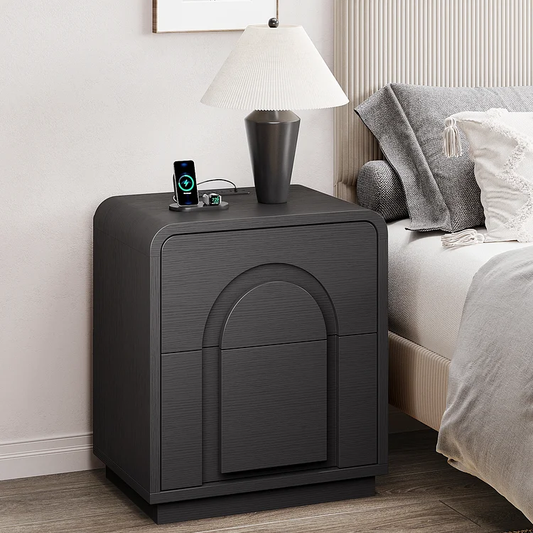Bestier Nightstands with Charging Station,Modern Bedside Table End Table with Storage Drawer for Bedroom Living Room Dorm Office