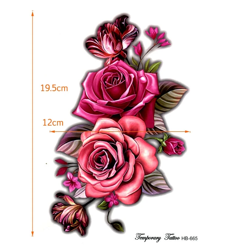Pink Rose Flower Waterproof Temporary Tattoos Women Temporary Tattoo Henna Tattoo Stickers Fake Tattoo Sleeves Tatoo Men