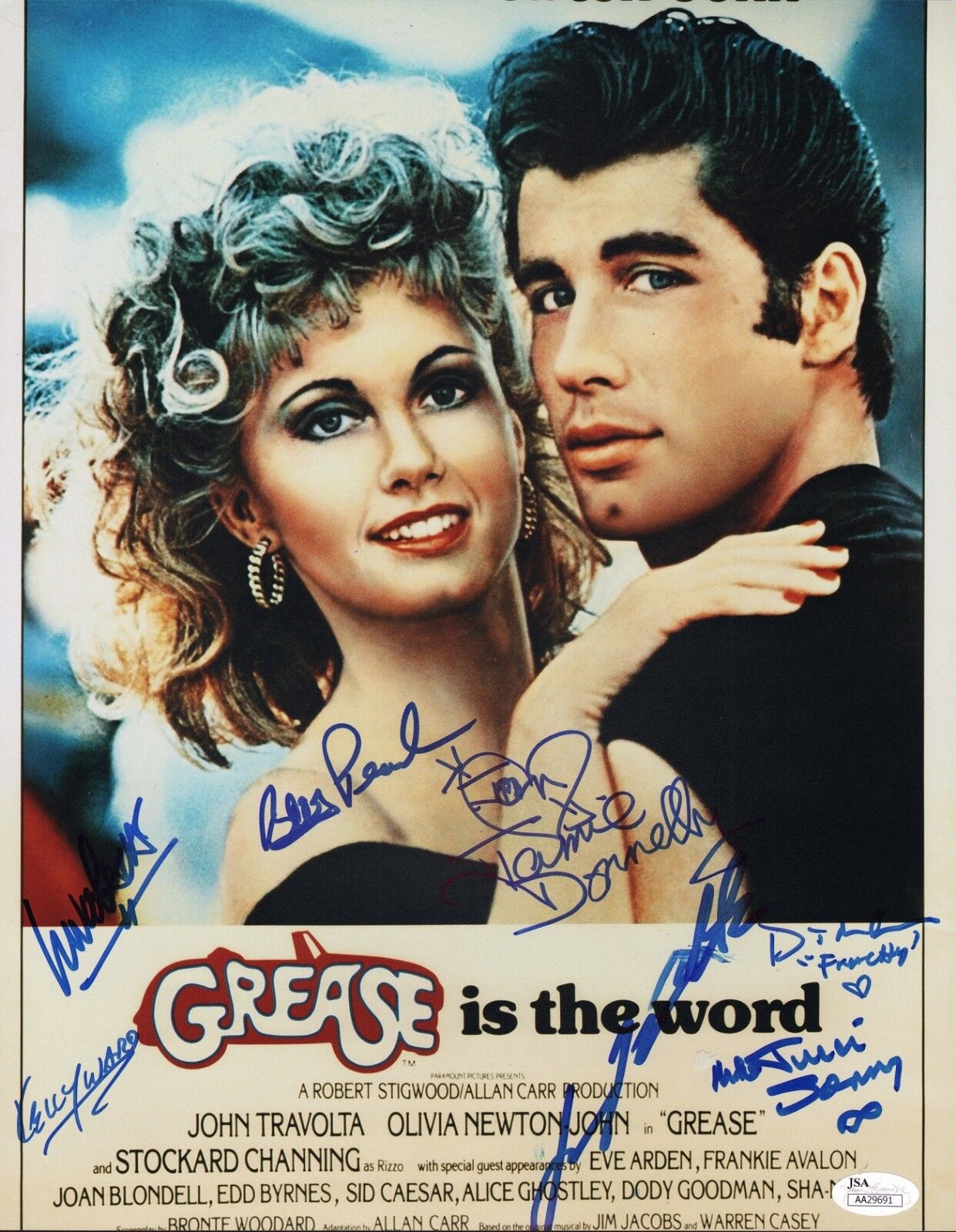 ~ GREASE Cast x7 Authentic Hand-Signed John Travolta