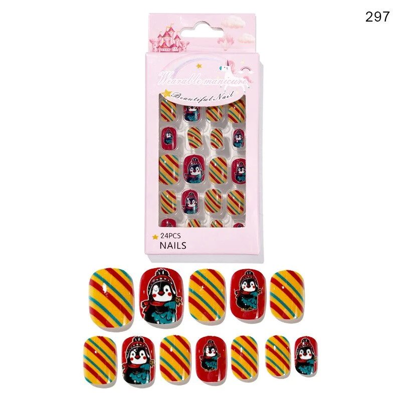 Christmas Child/adult Nails 24 Pieces of Wearable Finished Nails Cute Christmas Pattern Fake Nails Full Cover Nail Tips Xxl