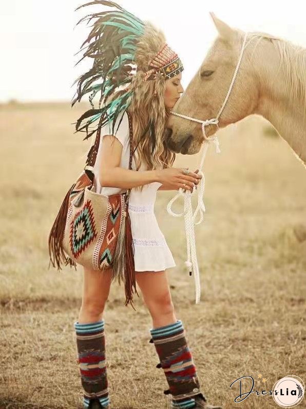 Vintage Hand-woven Streamer Cotton And Linen Shoulder Bag