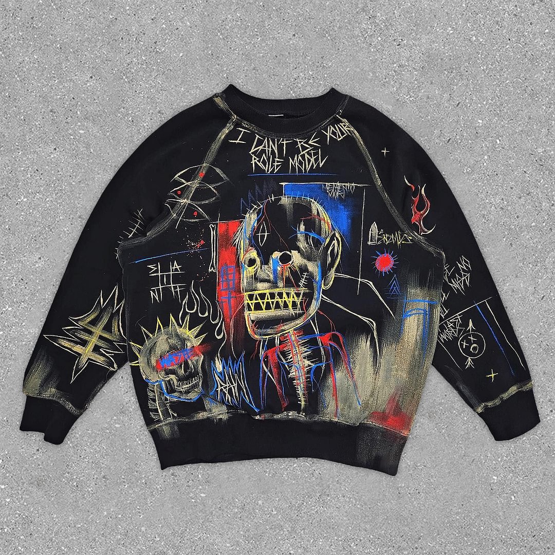 Street Style Retro Crew Neck Long Sleeve Sweatshirt