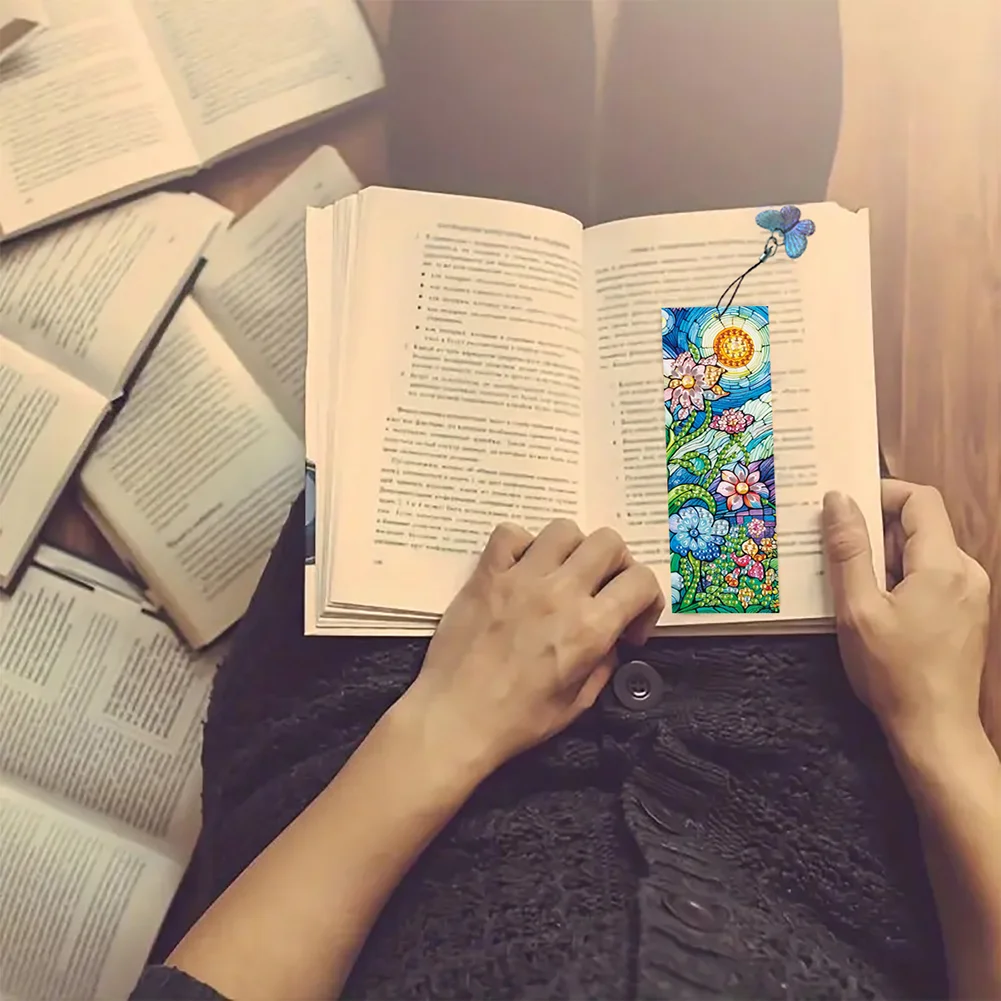 3Pcs Special Shape Flowers 5D DIY Diamond Painting Bookmark with Pendants