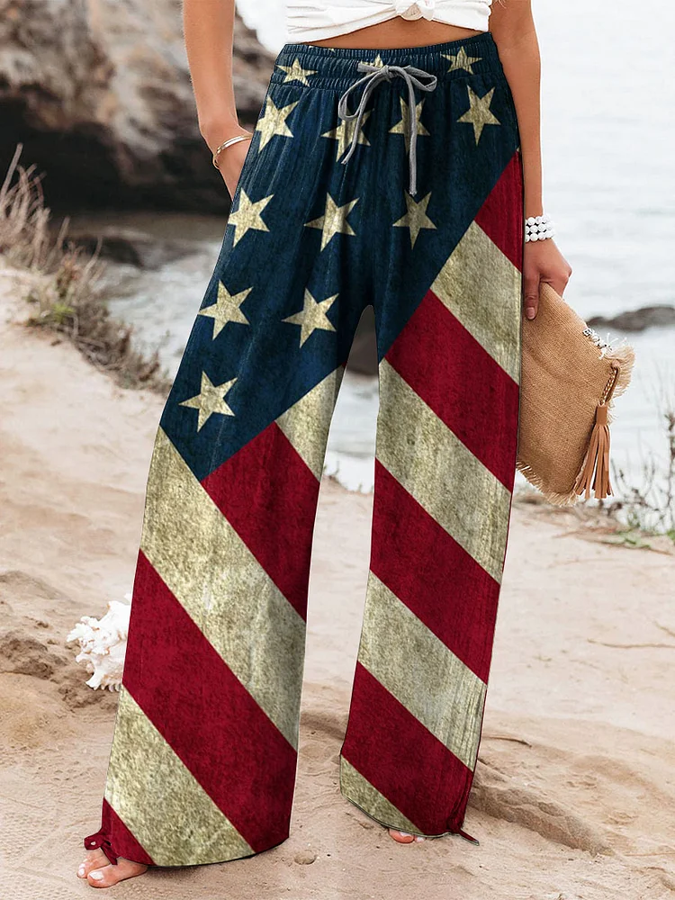 Women's 4th of July Independence Day Flag Printed Cotton And Linen Casual Pants