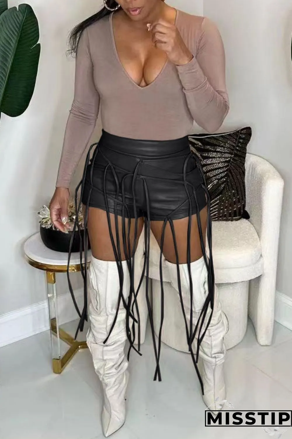 Khaki Casual Solid Patchwork Skinny High Waist Conventional Solid Color Bottoms