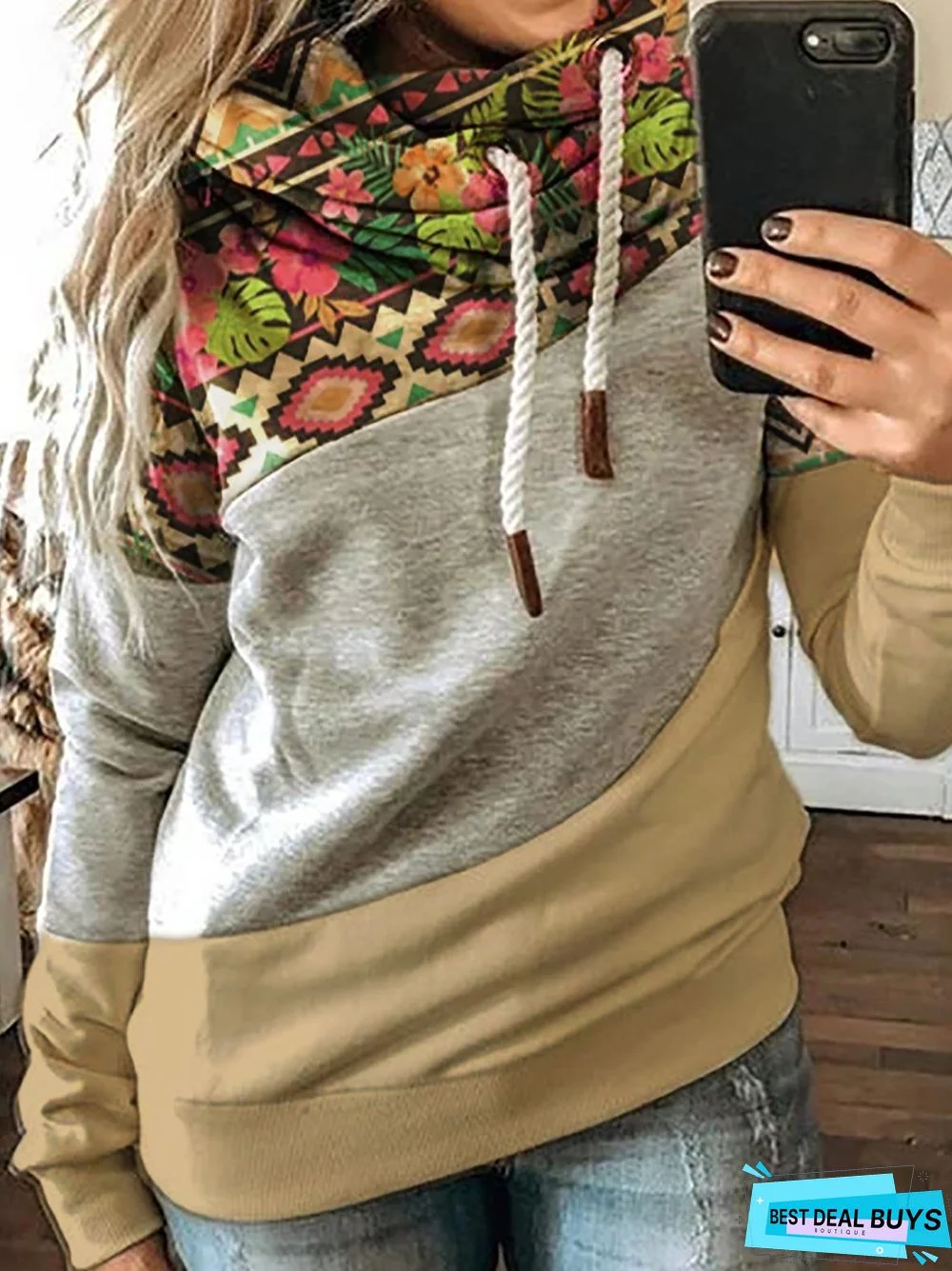 Color-Block Long Sleeve Solid Shift Sweatshirt