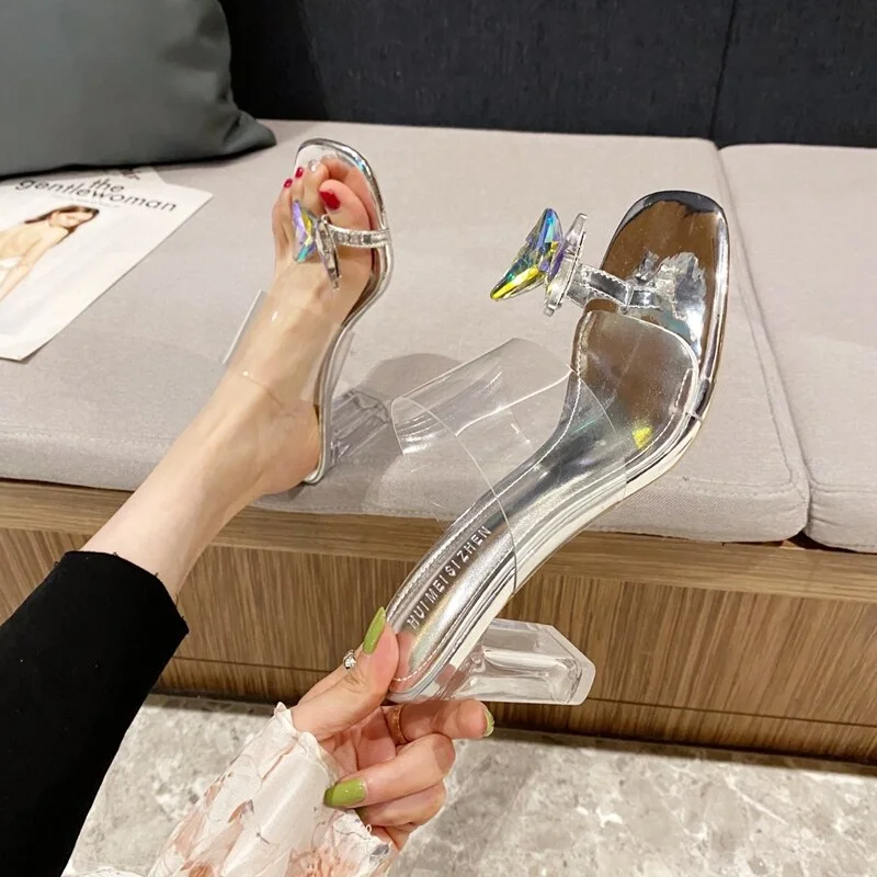 Qengg Sandals Crystal High Heels Shoes Woman Pumps Platform Design Dress Office Lady Clear Slippers Shoes For Women 2022