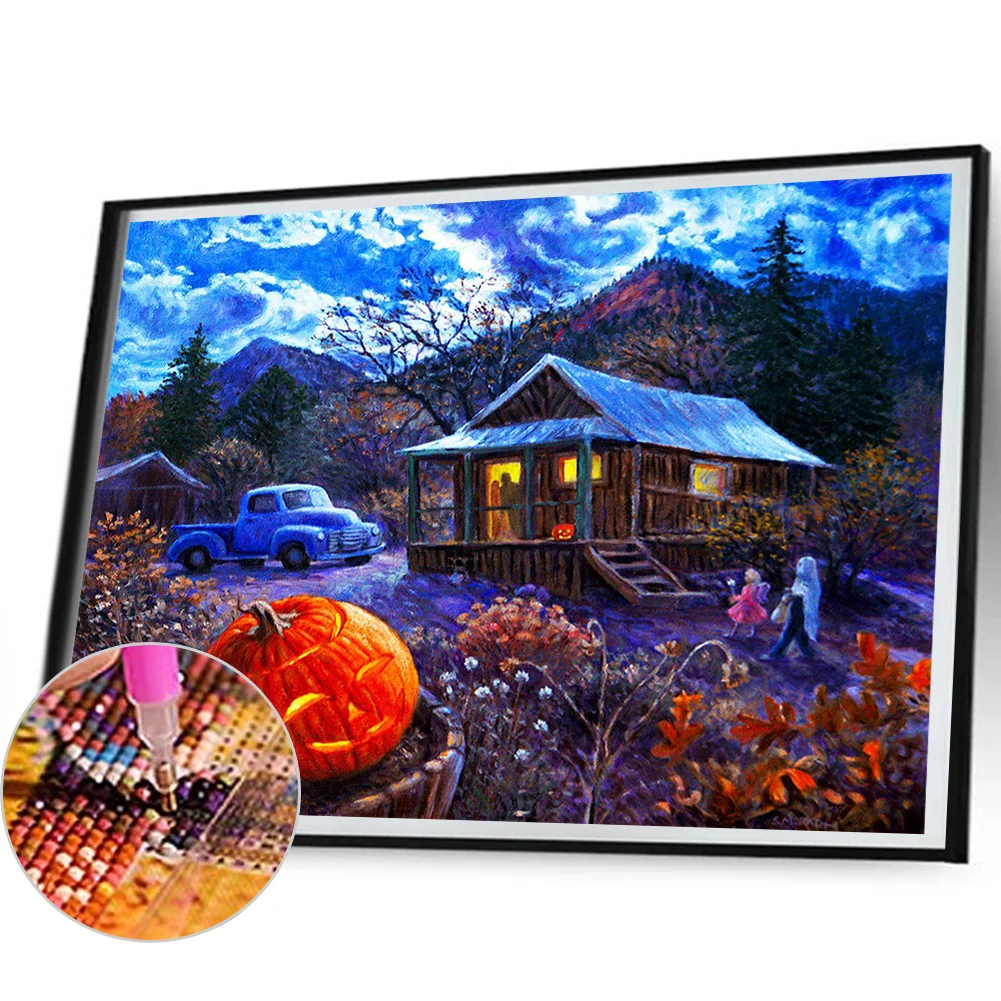 5D DIY Full Round Drill Diamond Painting Outdoor Halloween Scene Kit Home Decor