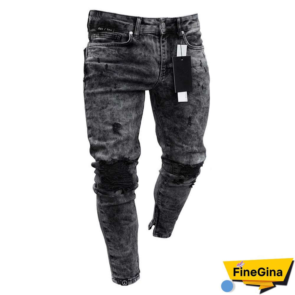 Men's Snowflake Casual Slim Zipper Jeans