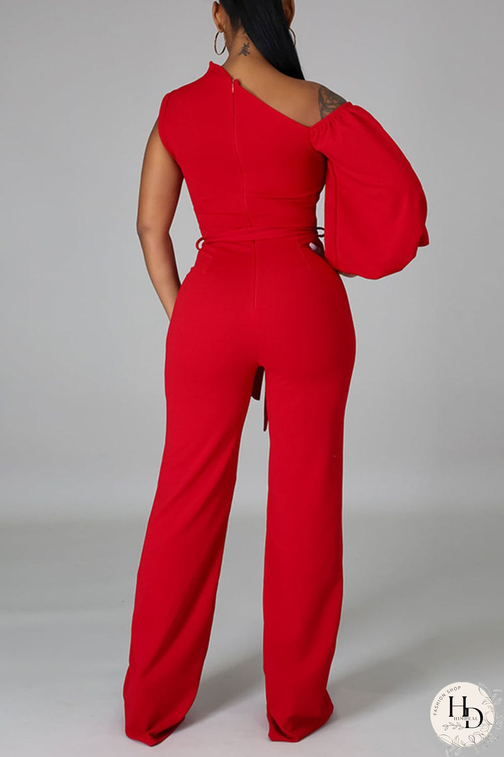 White Fashion Casual Solid Patchwork Asymmetrical Asymmetrical Collar Straight Jumpsuits