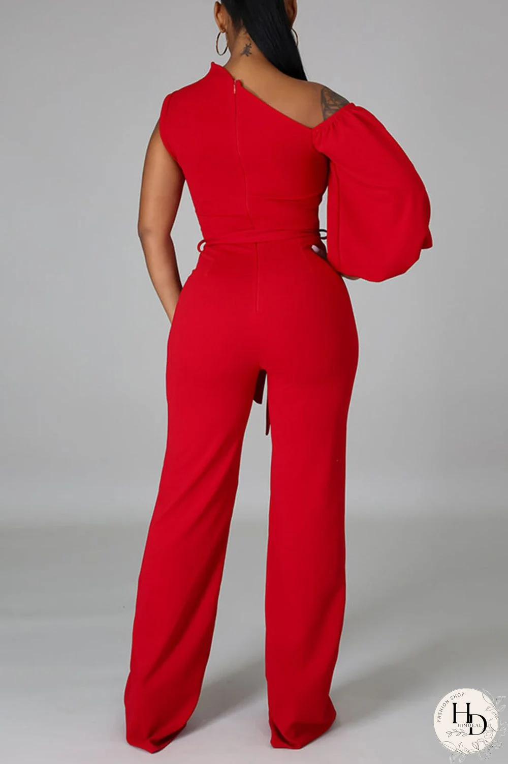 White Fashion Casual Solid Patchwork Asymmetrical Asymmetrical Collar Straight Jumpsuits