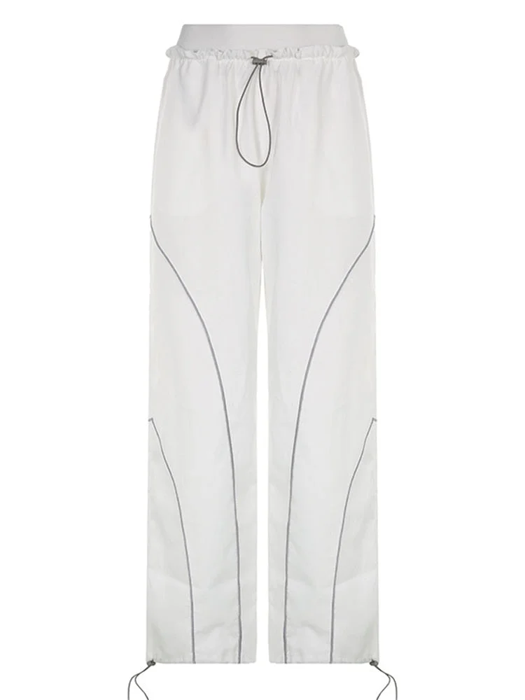 Jacuqeline 2022 Loose Wide Leg Baggy Pants Women Hippie Casual Streetwear Low Waist Cargo Trousers Contrast Stitching Sweatpants