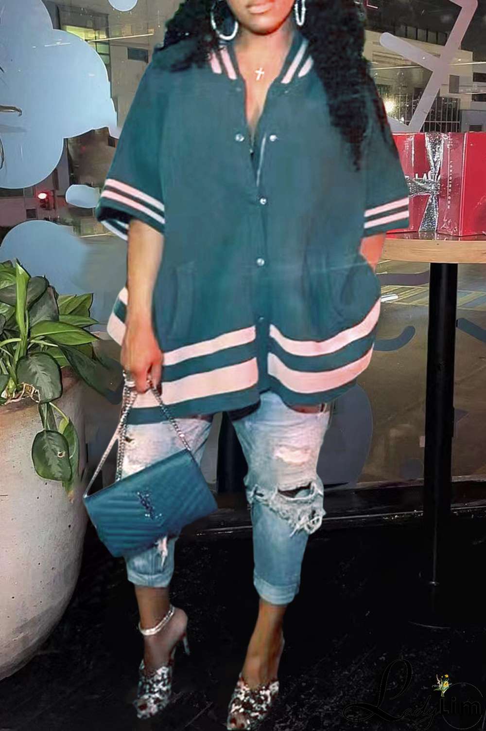 Red Fashion Solid Buckle Mandarin Collar Outerwear