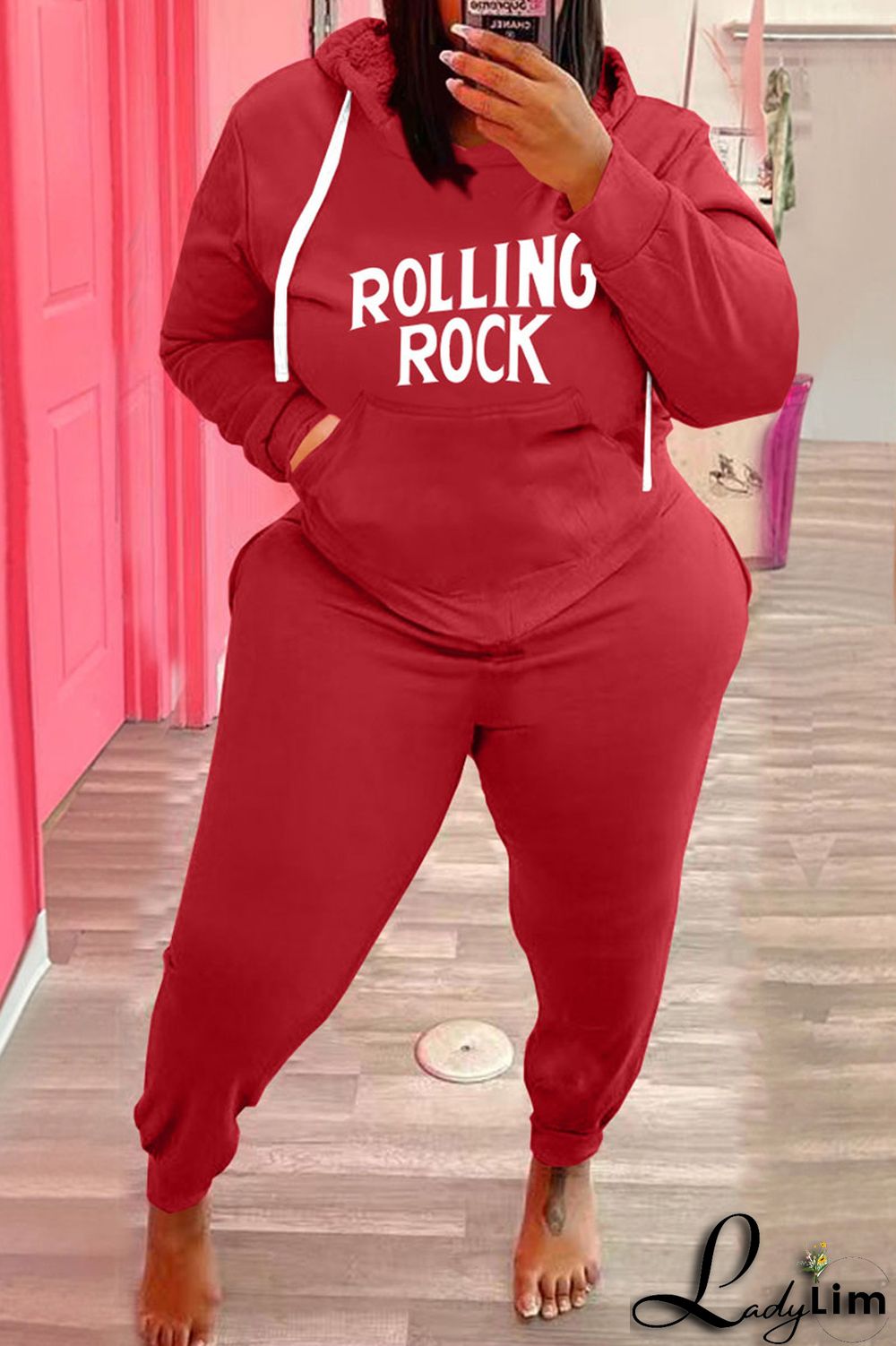 Army Green Fashion Casual Letter Print Basic Hooded Collar Plus Size Two Pieces