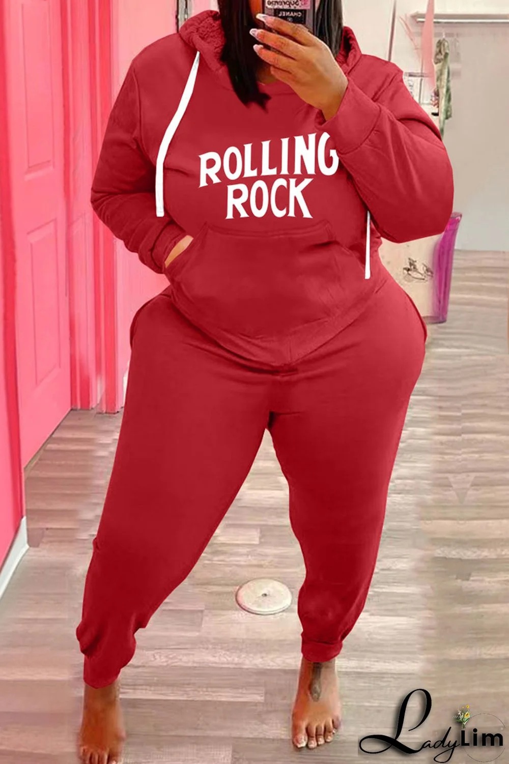 Army Green Fashion Casual Letter Print Basic Hooded Collar Plus Size Two Pieces