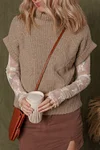 Women&lsquo;s Elegant Textured Knit High Neck Sweater Short Sleeve Shirt