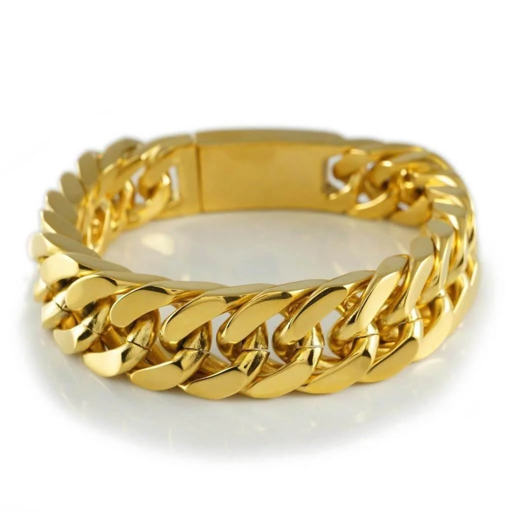 15MM Gold Cuban Link Bracelet Stainless Steel-VESSFUL