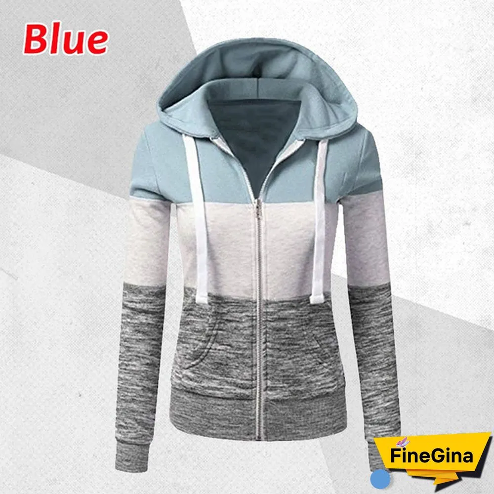 Women Spring/Autumn Casual Long Sleeve Sweatshirts Colorful Patchwork Thin Zip-Up Hoodie Jacket for Drawstring Hoodies S-5XL