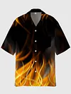 Fire Flame Printing Cuban Collar Men's Short Sleeve Shirt