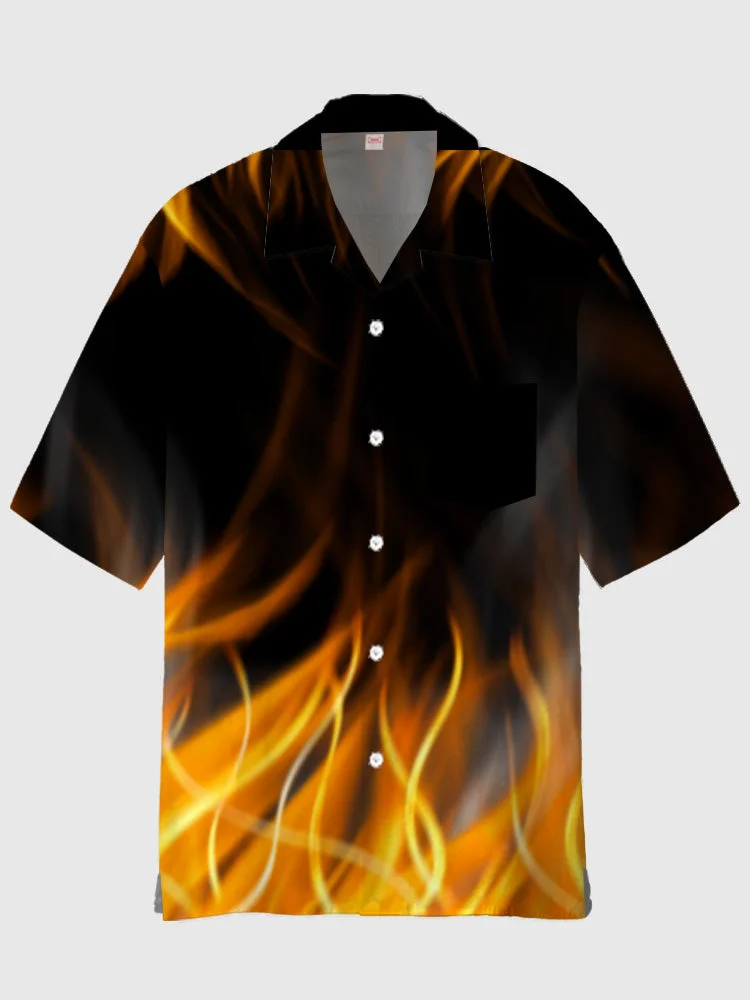 Fire Flame Printing Cuban Collar Men's Short Sleeve Shirt
