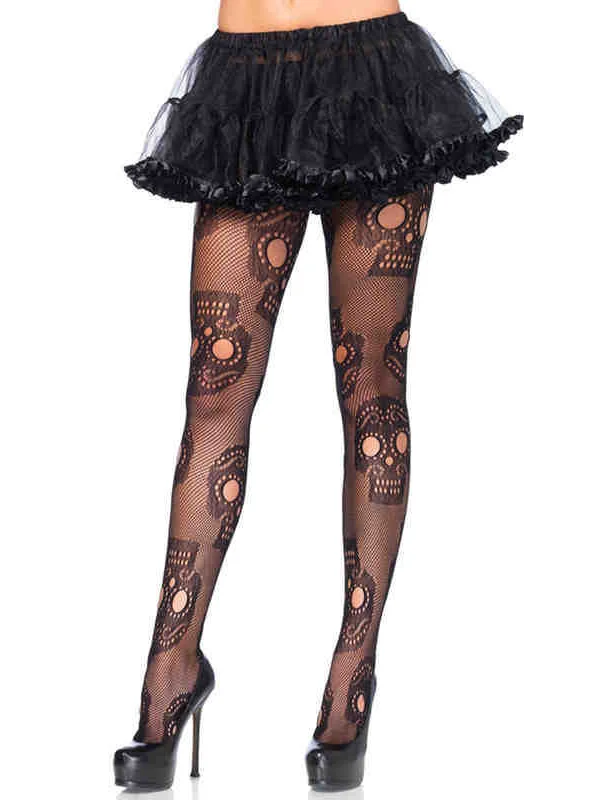 Skull Pattern Fishnet Stretchable Tights