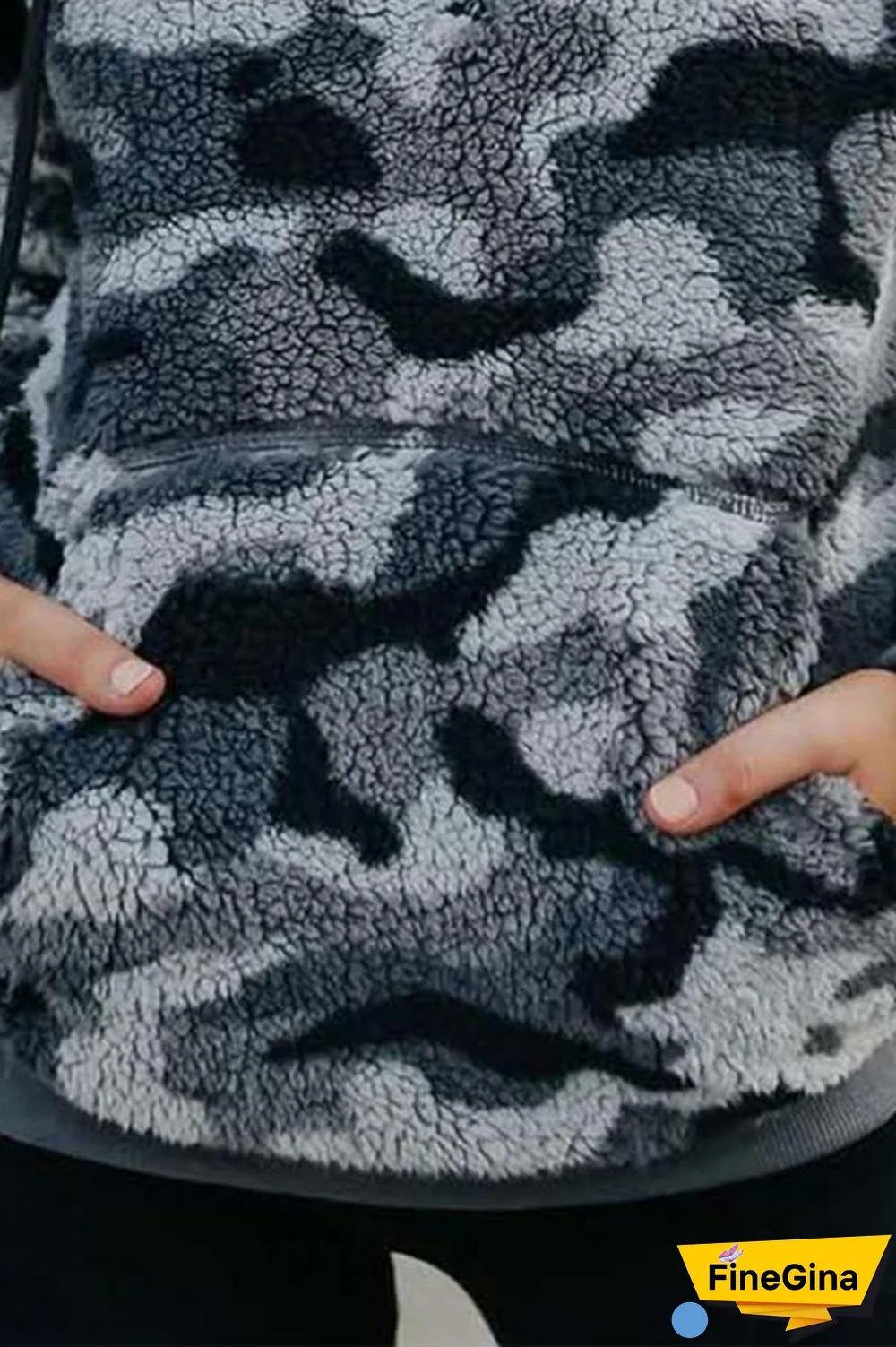 Half Zip Camo Sherpa Hooded Sweatshirt P12209