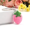 Full Bead Embroidery Keychain Pink Stawberry Printed Craft Gifts(3.5x4.5cm)