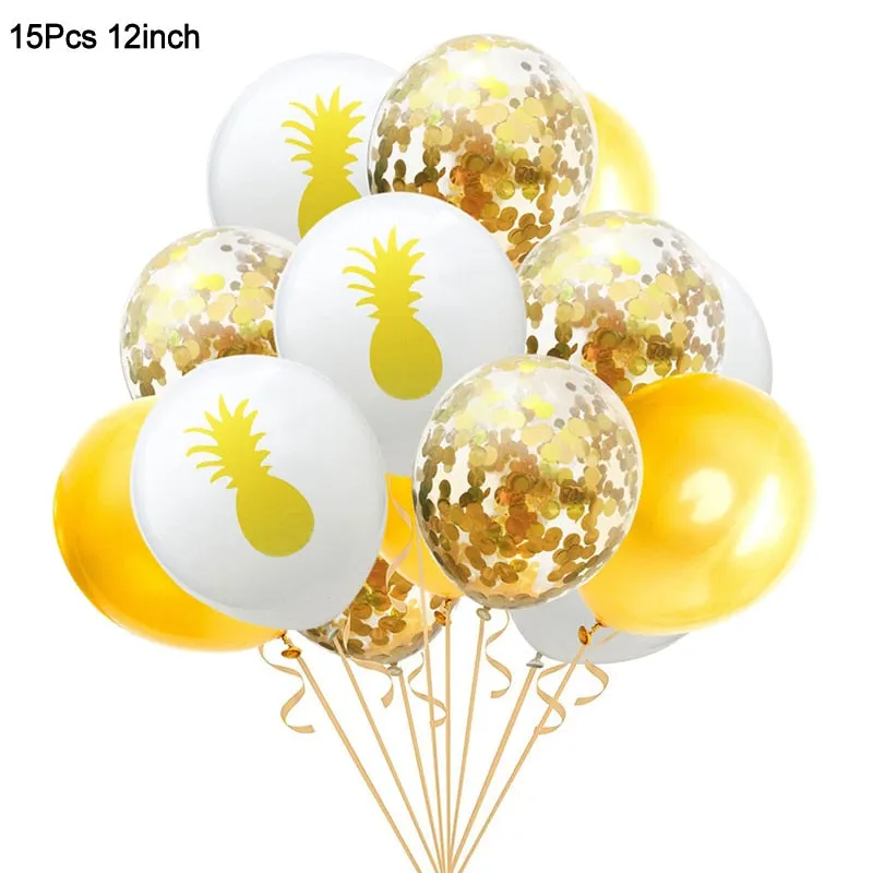 Hawaii Aloha Happy Birthday Banner Flamingo Hawaiian Tropical Party Decor Luau Summer Party Supplies Latex Balloons Cake Toppers