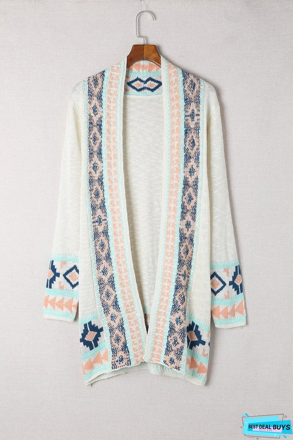 Aztec Khaki Western Print Open Front Cardigan