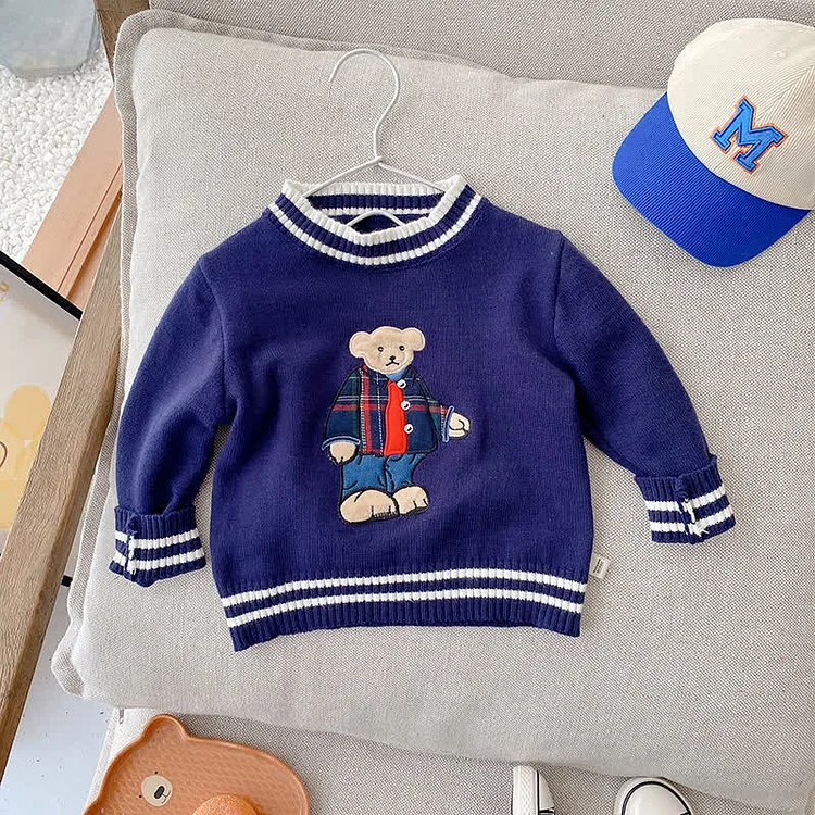 Baby Toddler Embroidered Bear Knitted Sweater
