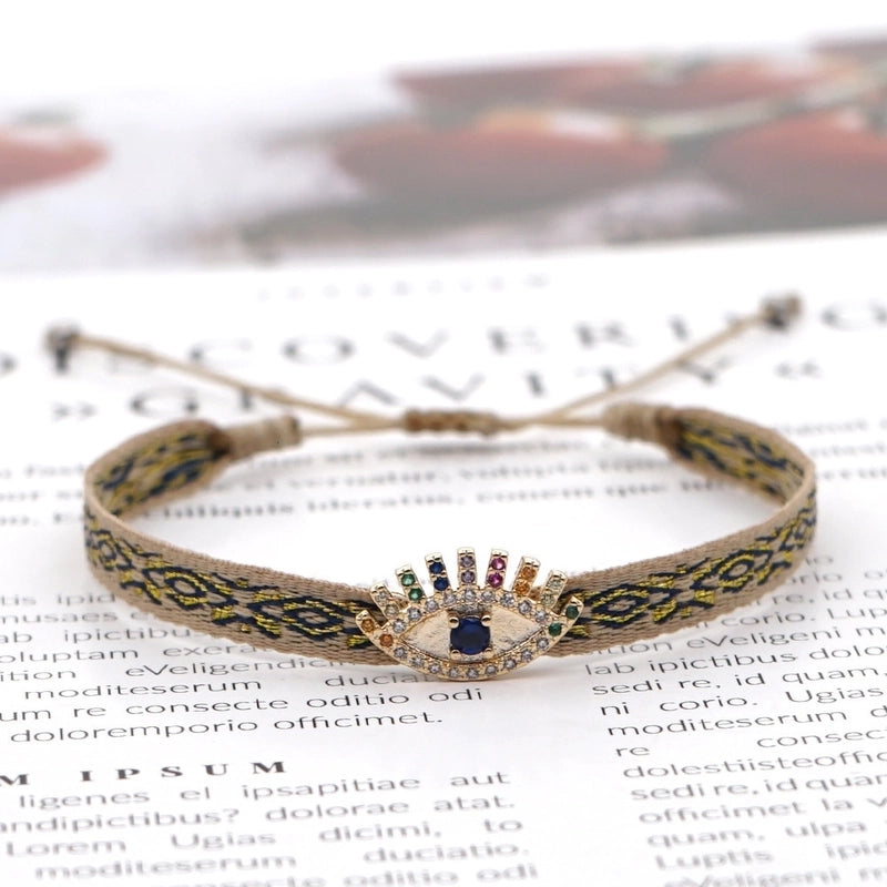 1 Piece Fashion Letter Devil’s Eye Copper Knitting Inlay Zircon Bracelets