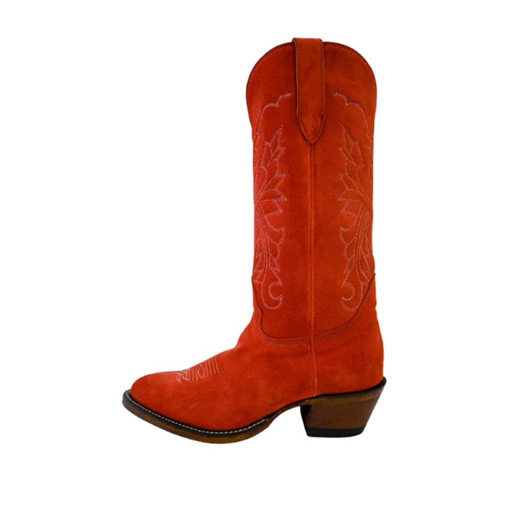 Red Closed Toe Chunky Heel Embroidered Mid-Calf Cowgirl Boots Nicepairs