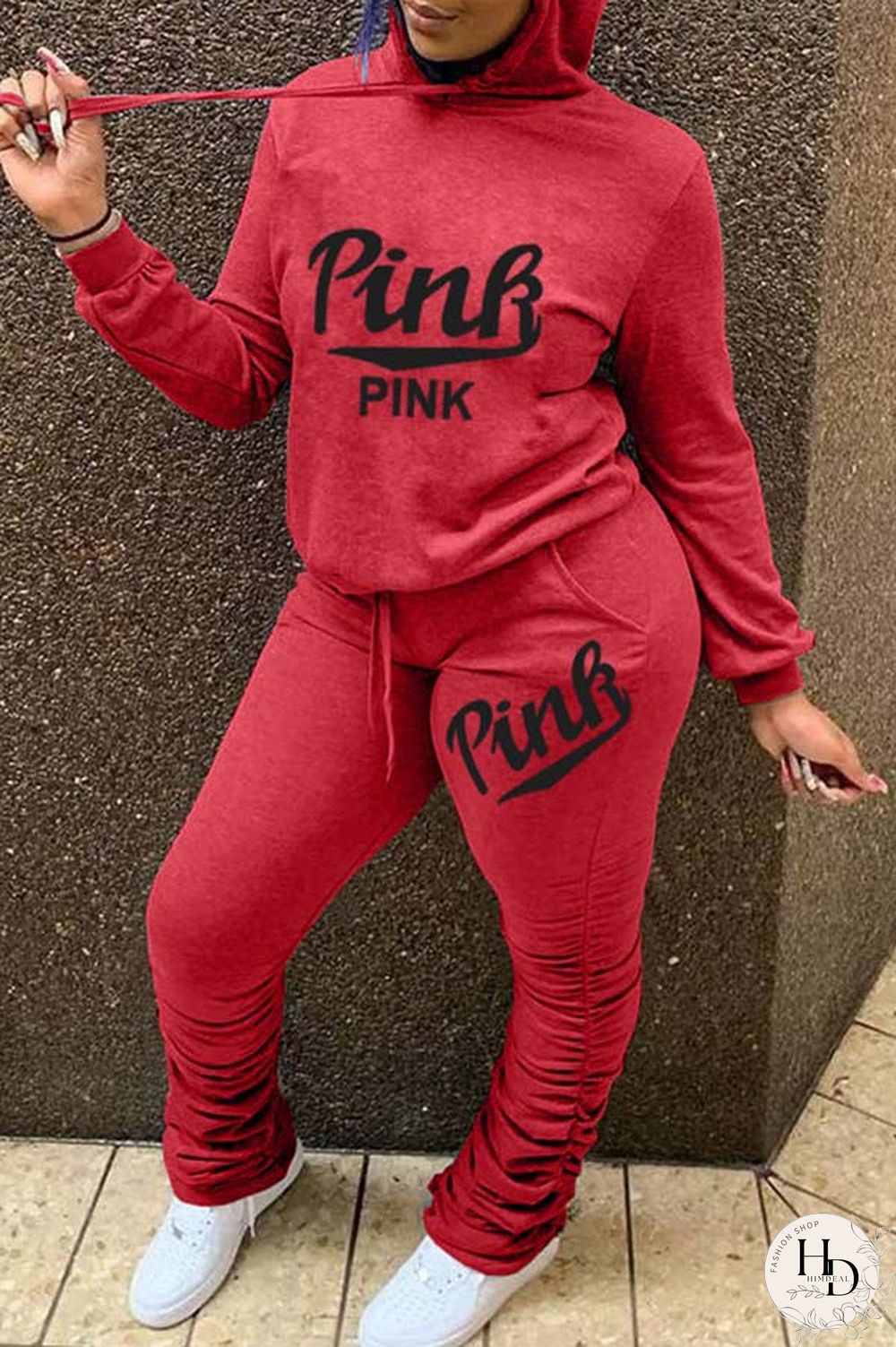 Casual Letter Print Hooded Two Pieces