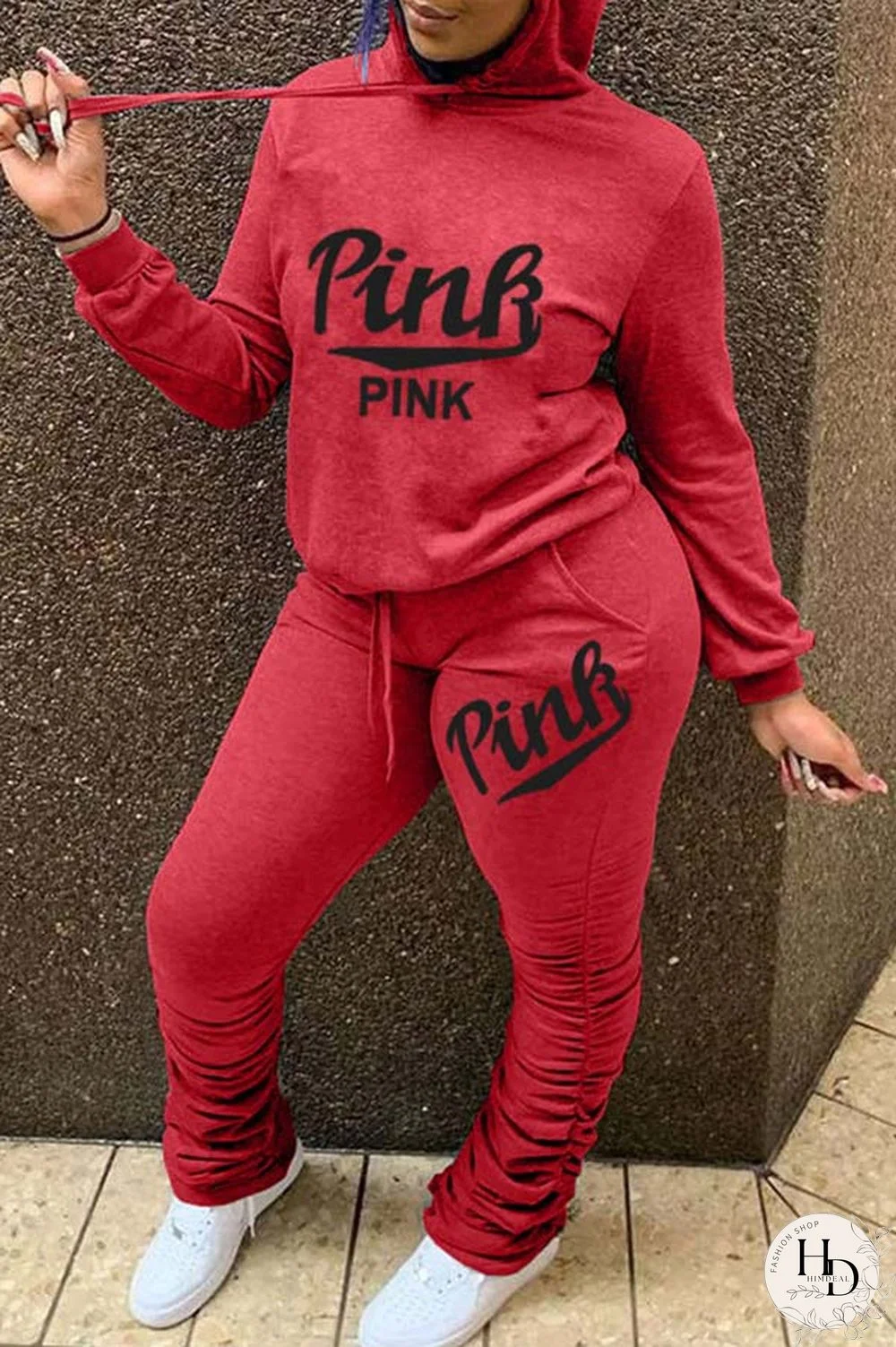 Casual Letter Print Hooded Two Pieces