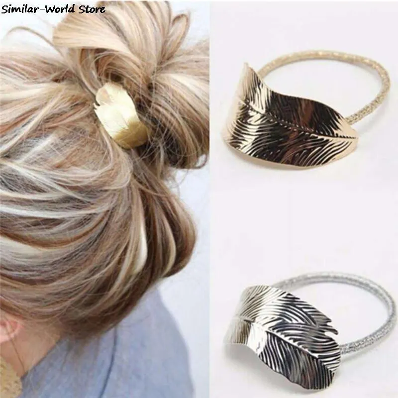 1pc Girls Women Elastic Rubber hair Band Tree Leaf Shape Metallic Hair RopeHeaddress Rope Women Hair Accessories