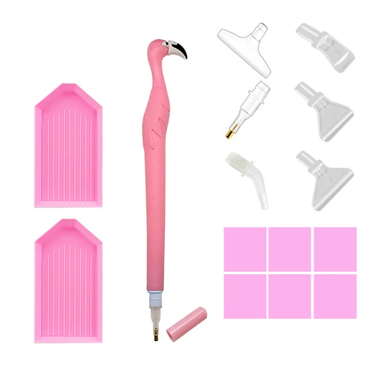 Cute Flamingo Diamond Painting Pen Kit with Clay Tips Tray (Pink Pen Set) gbfke