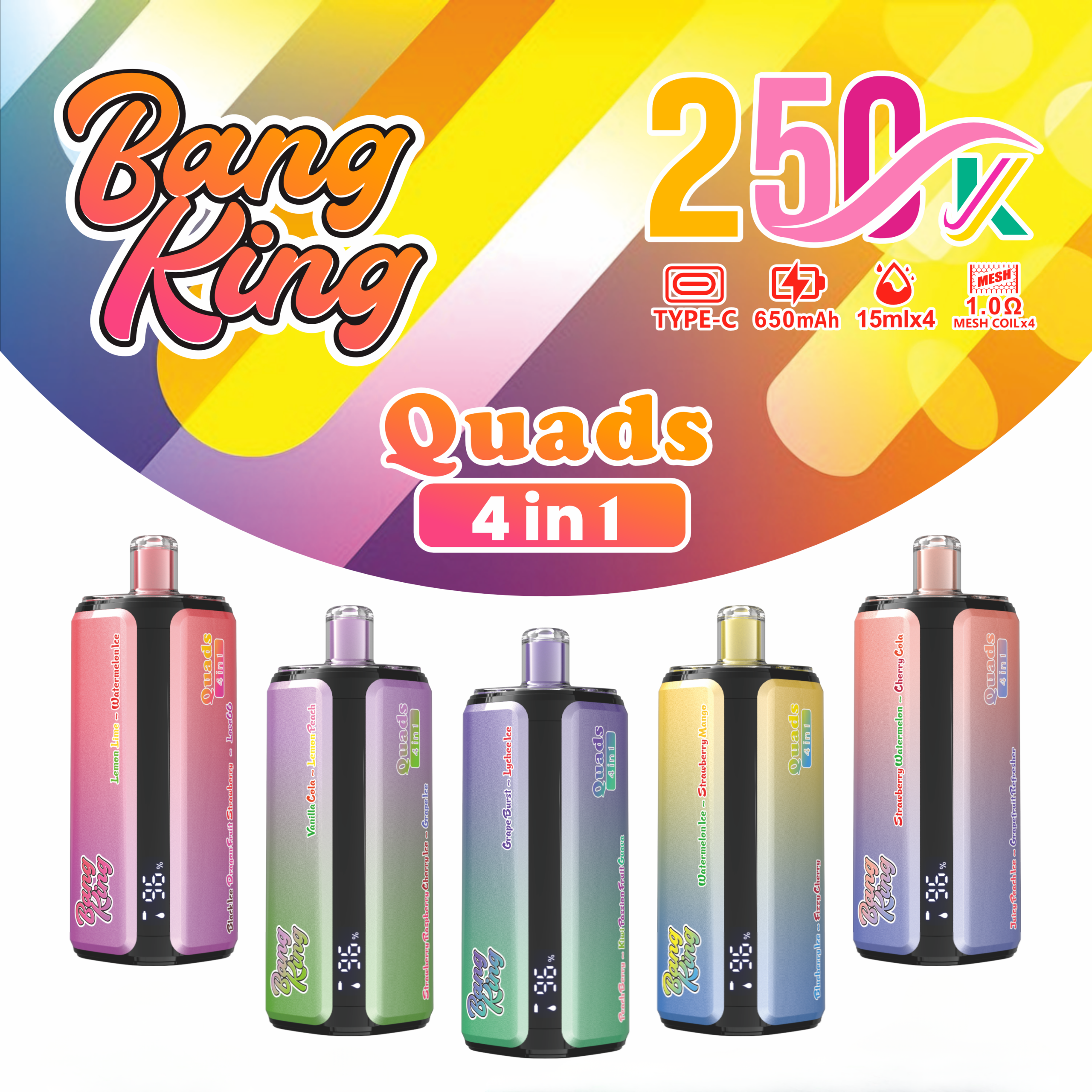 【New Arrive】Bang King 250000 Puffs 4-in-1 Vape &ndash; Ultra High Capacity | Mesh Coil | Type-C Rechargeable mysite fumotvapeshop