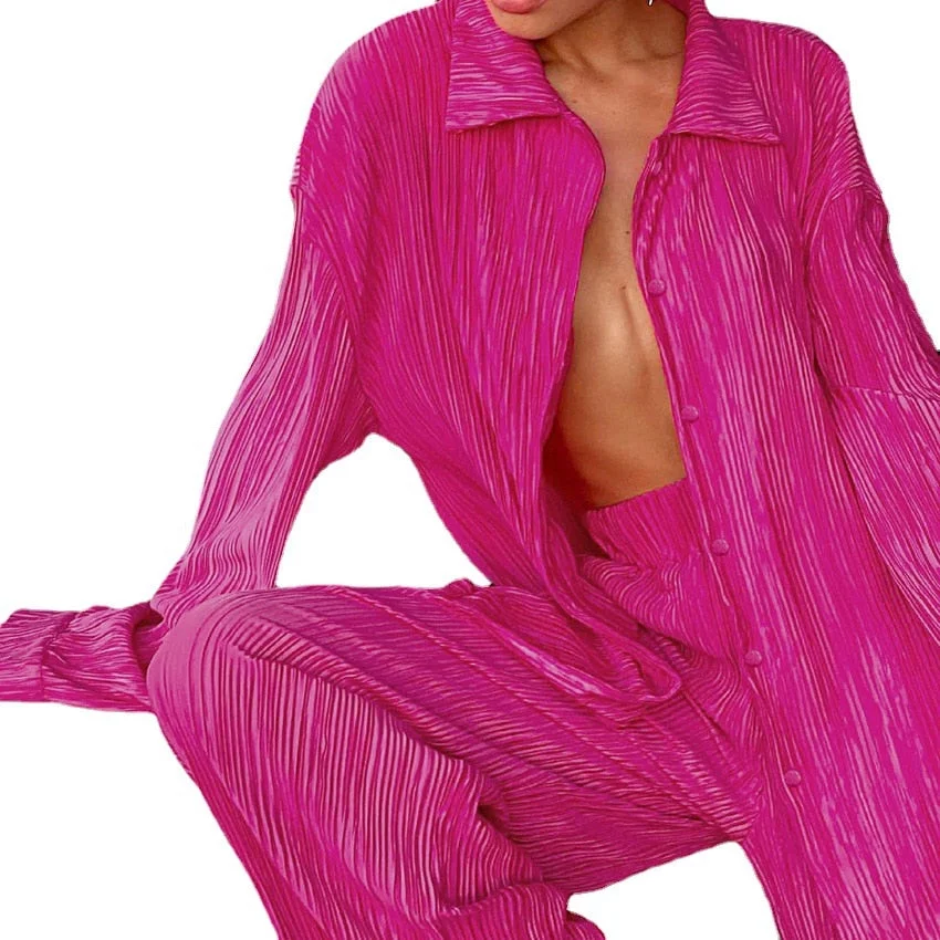 CM.YAYA Street Women's Set Long Sleeve Shirt Tops and Wide Leg Pants Elegant Tracksuit Two Piece Set Sweatsuit Fitness Outfits