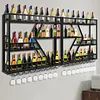 [US Local Warehouse] Metal Wall Mounted Wine Rack 3-Tier with Glass Holder for Kitchen Home Black