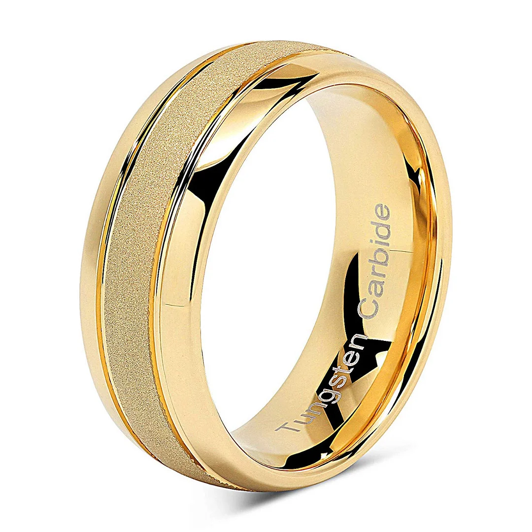 6MM 8MM Mens Women Tungsten Matching Gold Wedding Sandblasted Finish Dome Edge Couple Rings