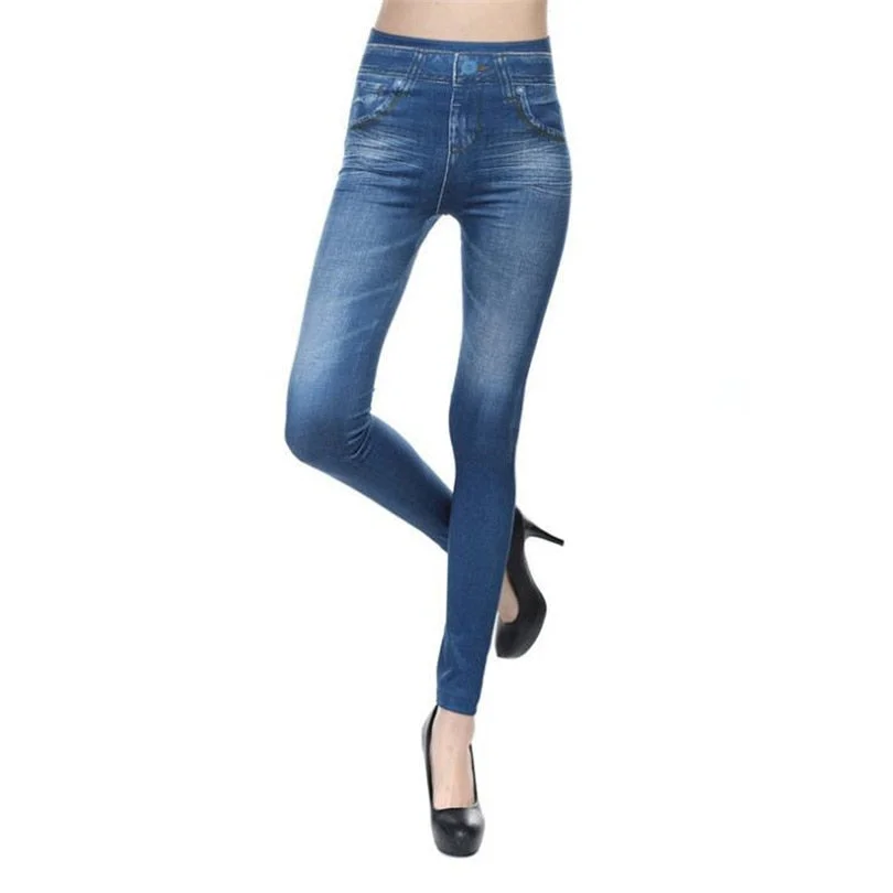 CUHAKCI Women Fitness Leggings Push Up Jeggings Women Trousers Faux Denim Pants