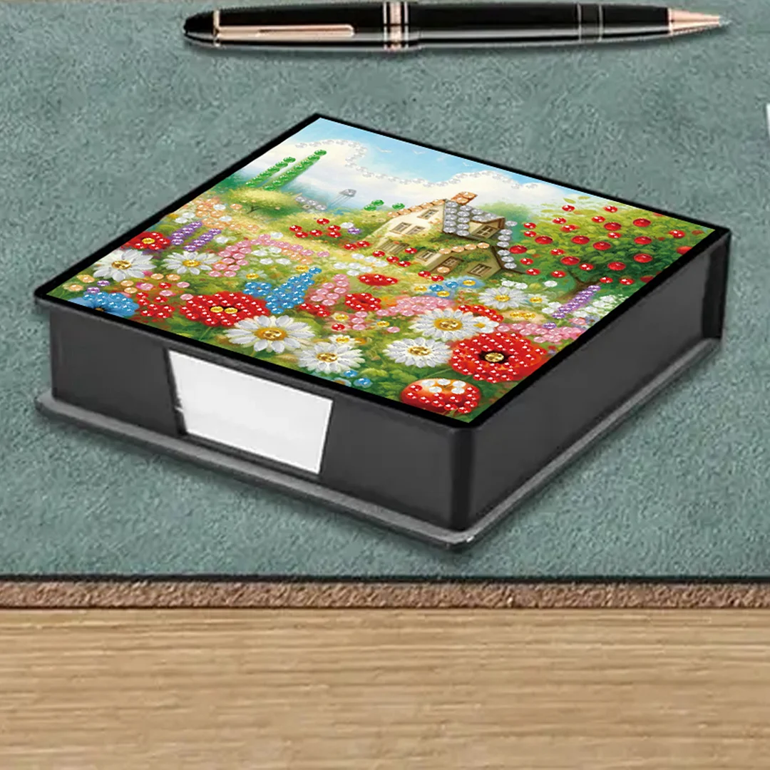 Garden PU DIY 5D Diamond Painting Note Box w/160 Sheets for Office Home School