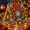 DIY Wooden Diamond Painting Pearl Tent House with Lights, Holiday Tabletop Art Craft Kit with String Lights, Christmas Home Decor Gift