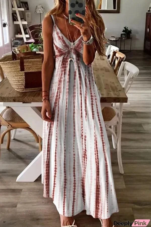 Tie-dye V-neck Bohemian Maxi Dress